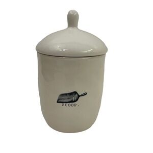 Rae Dunn "Scoop" Typewriter Font Canister Jar & Lid White Ceramic 6" Tall w Lid‎